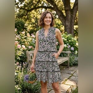 Tommy Hilfiger Black Floral Tiered Sleeveless Dress